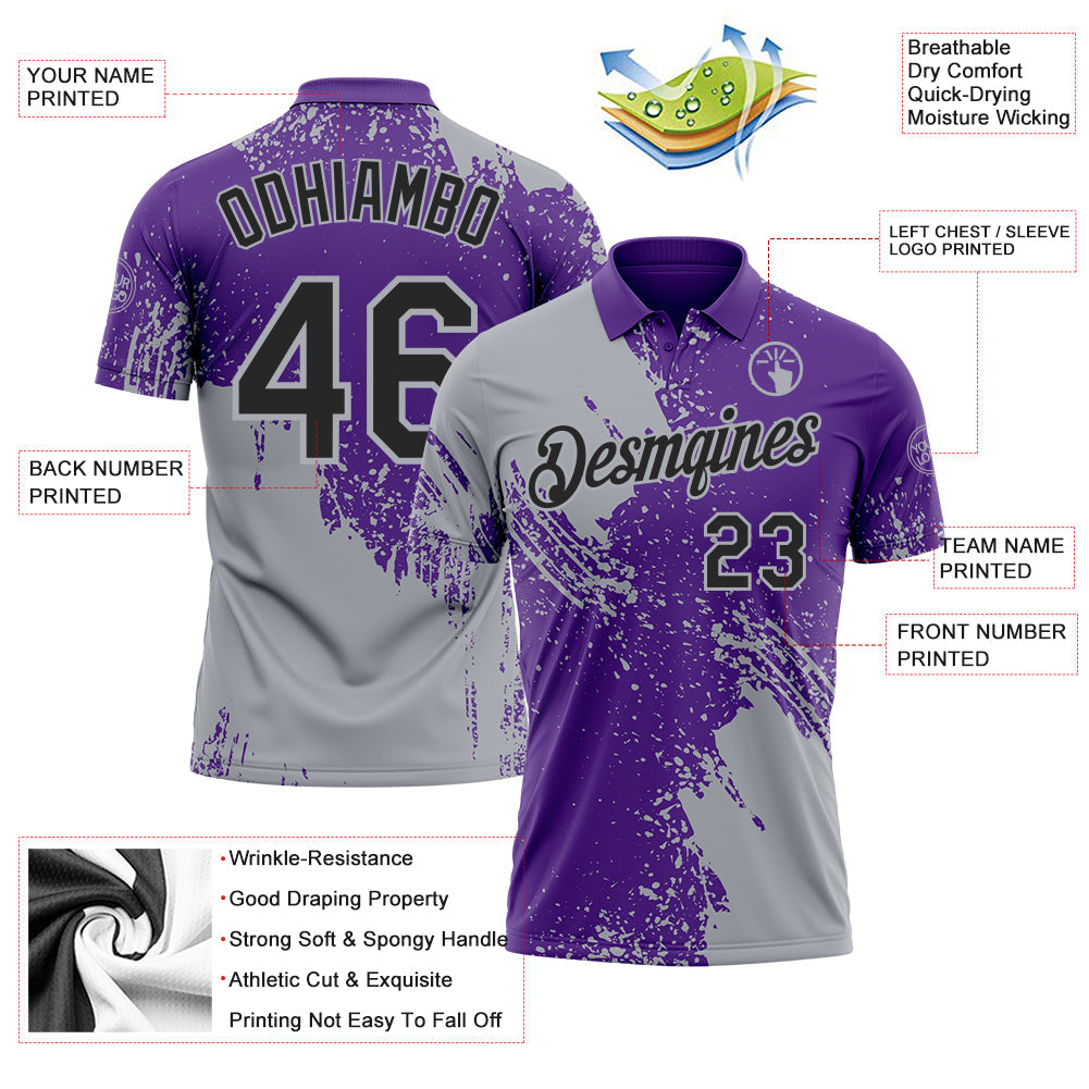 Custom Purple Black-Gray Distressed Scratch Brush Stroke Performance Polo Shirt view 3