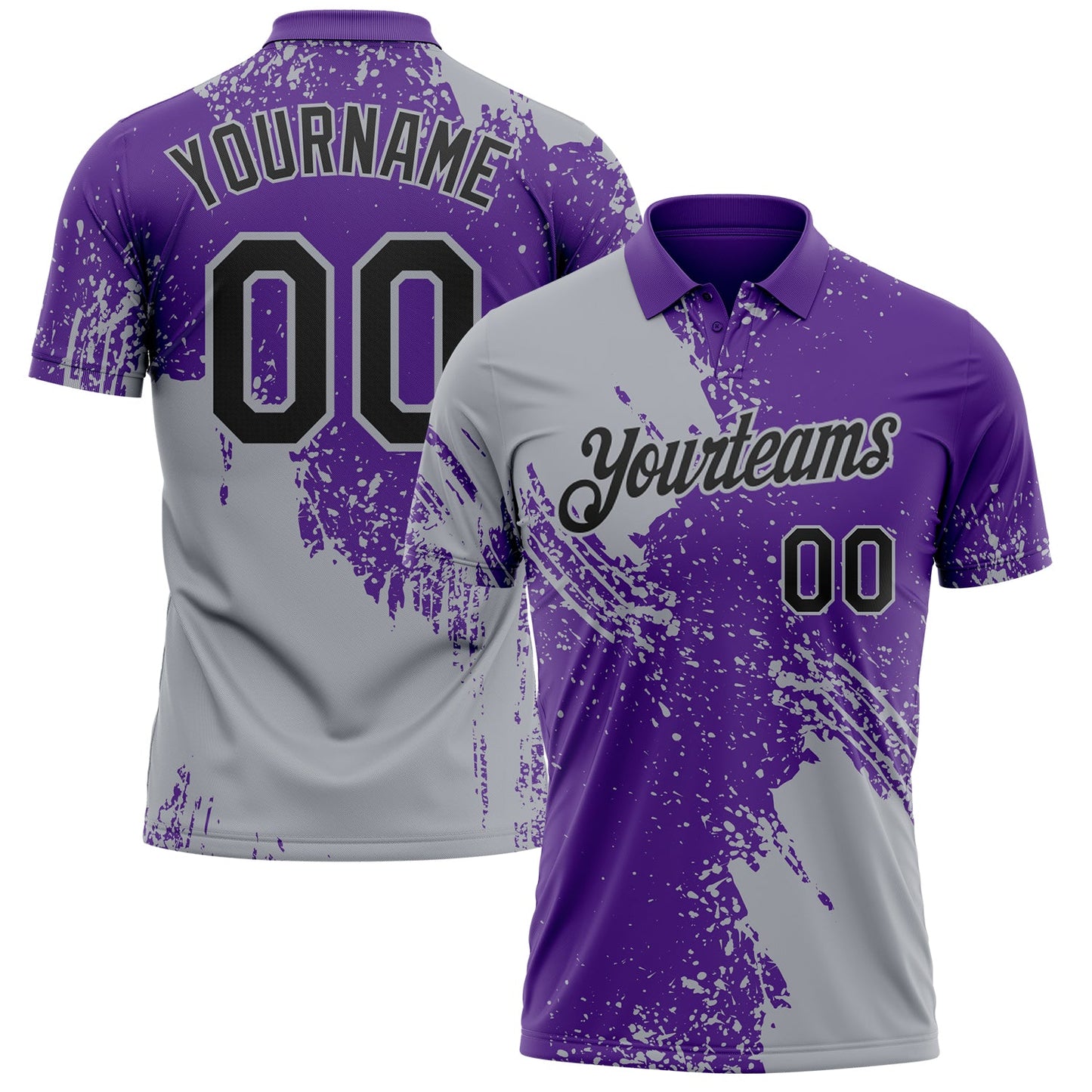 Custom Purple Black-Gray Distressed Scratch Brush Stroke Performance Polo Shirt - Main View