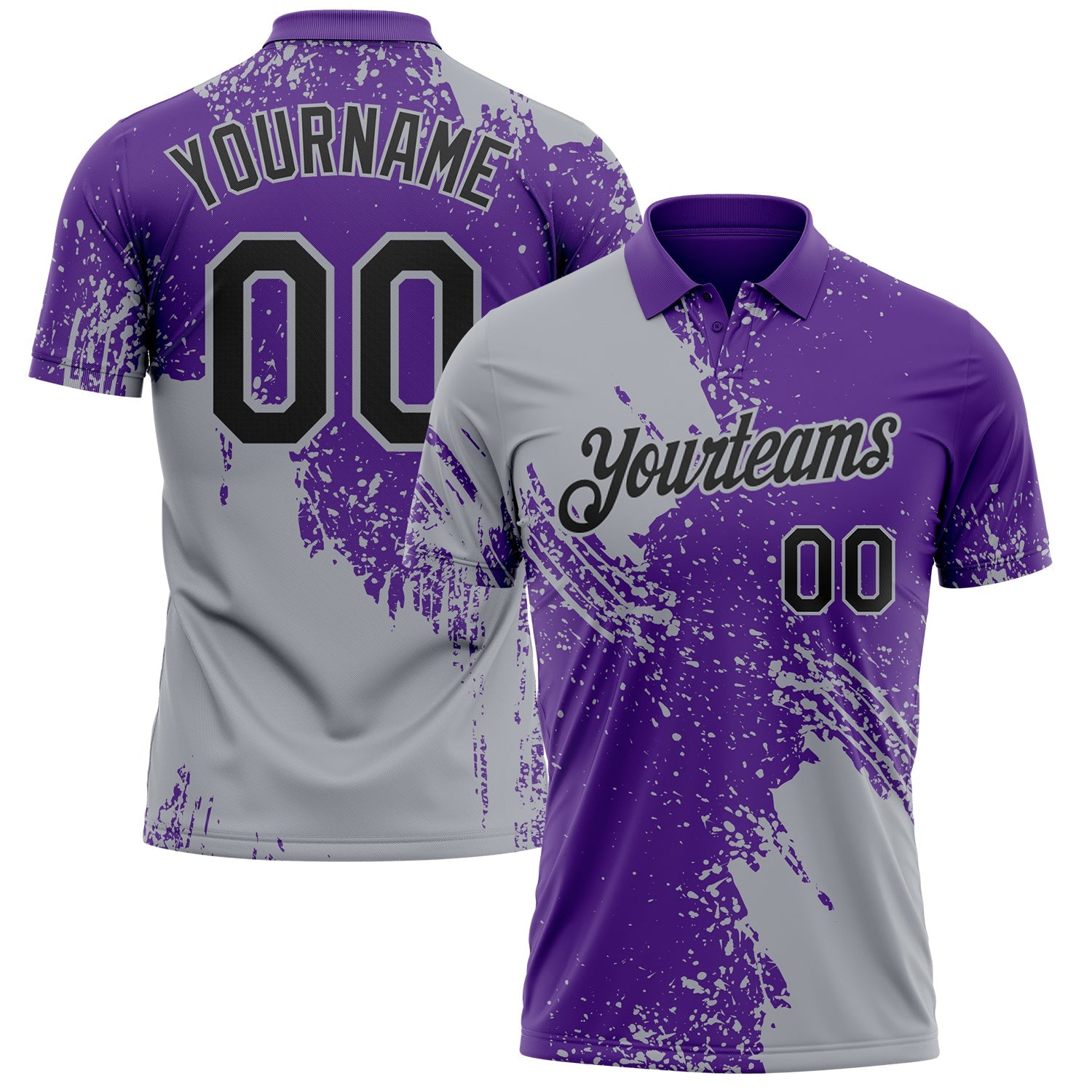 Custom Purple Black-Gray Distressed Scratch Brush Stroke Performance Polo Shirt - Main View