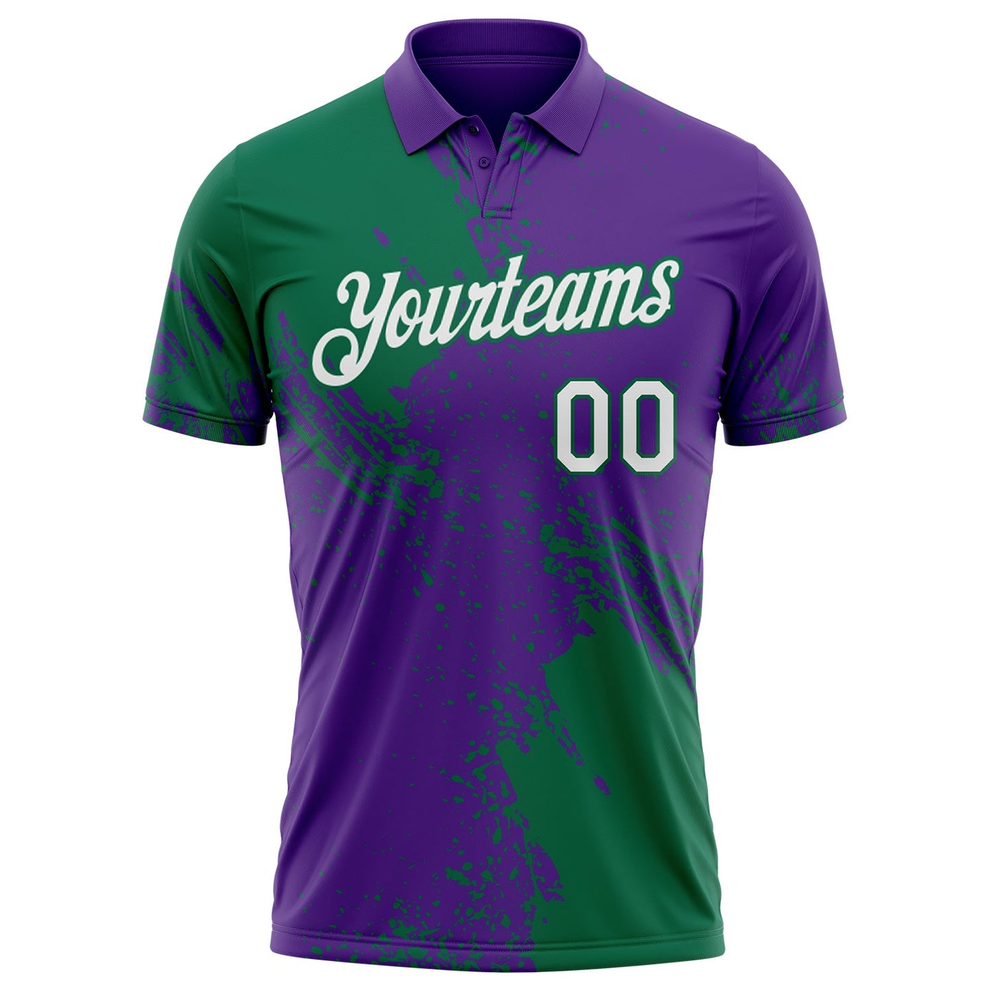 Custom Purple White-Kelly Green Distressed Scratch Brush Stroke Performance Polo Shirt view 2