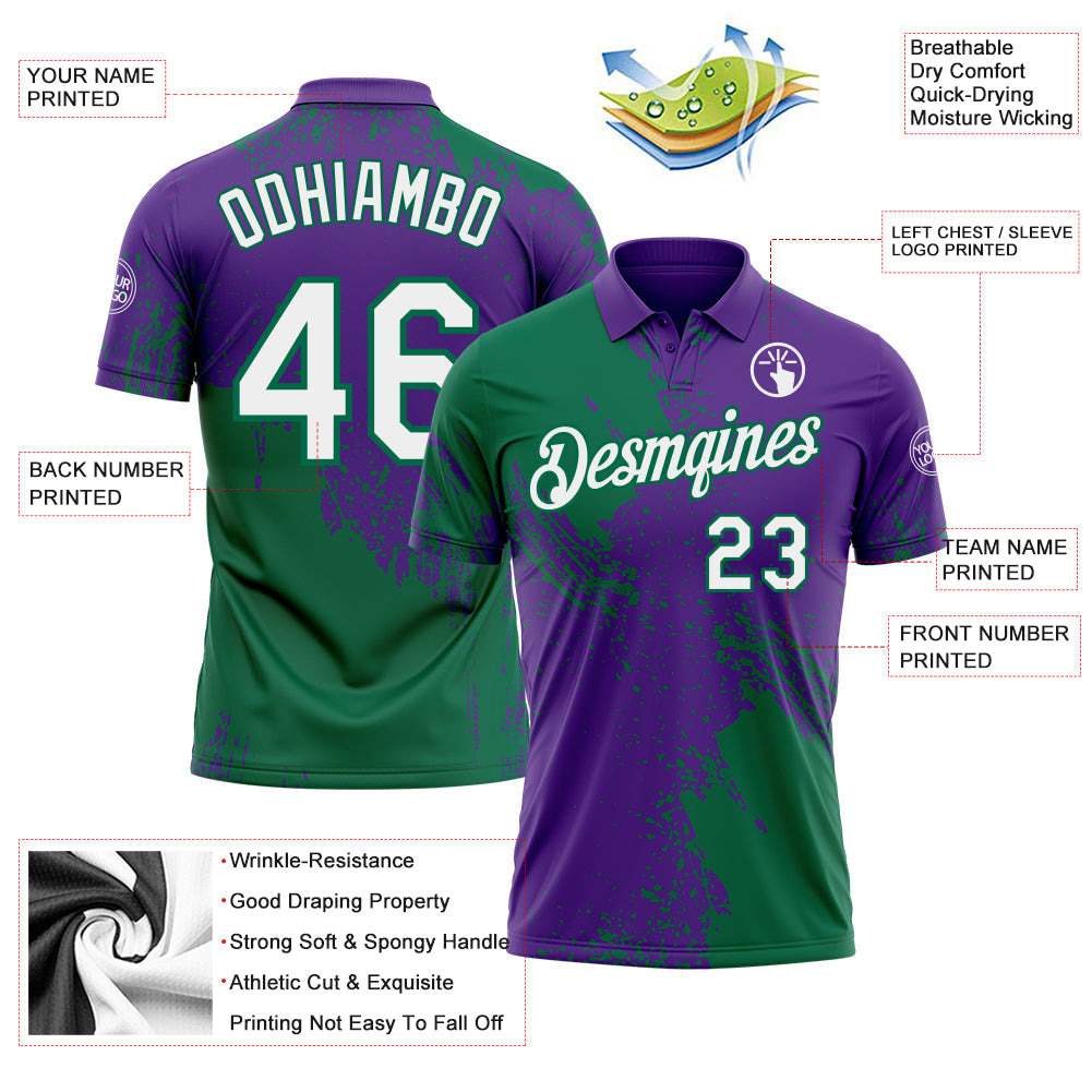 Custom Purple White-Kelly Green Distressed Scratch Brush Stroke Performance Polo Shirt view 3