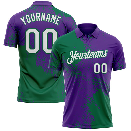 Custom Purple White-Kelly Green Distressed Scratch Brush Stroke Performance Polo Shirt - Main View