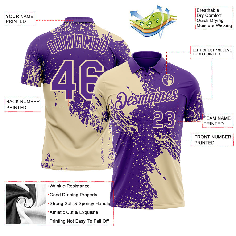Custom Purple-Cream Distressed Scratch Brush Stroke Performance Polo Shirt view 3