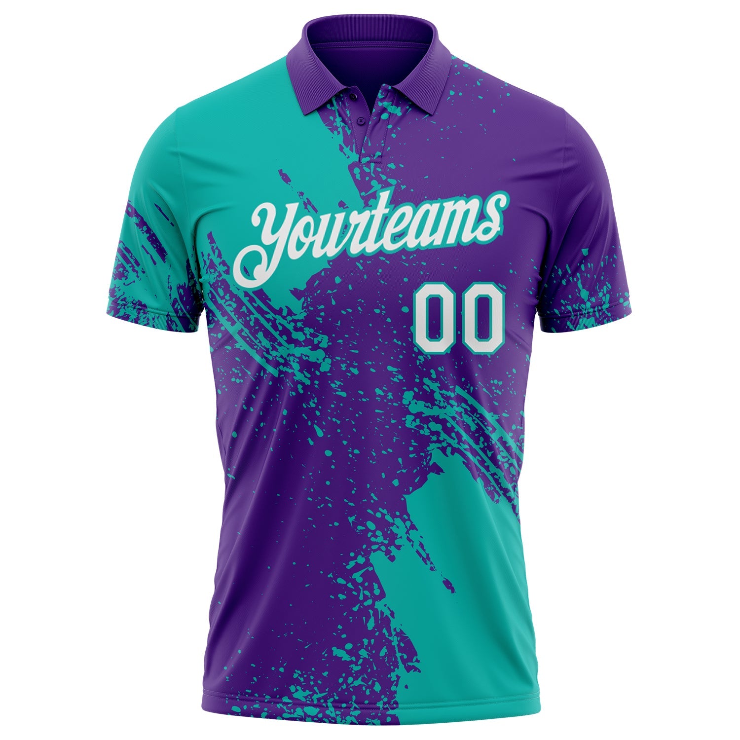 Custom Purple White-Aqua Distressed Scratch Brush Stroke Performance Polo Shirt view 2