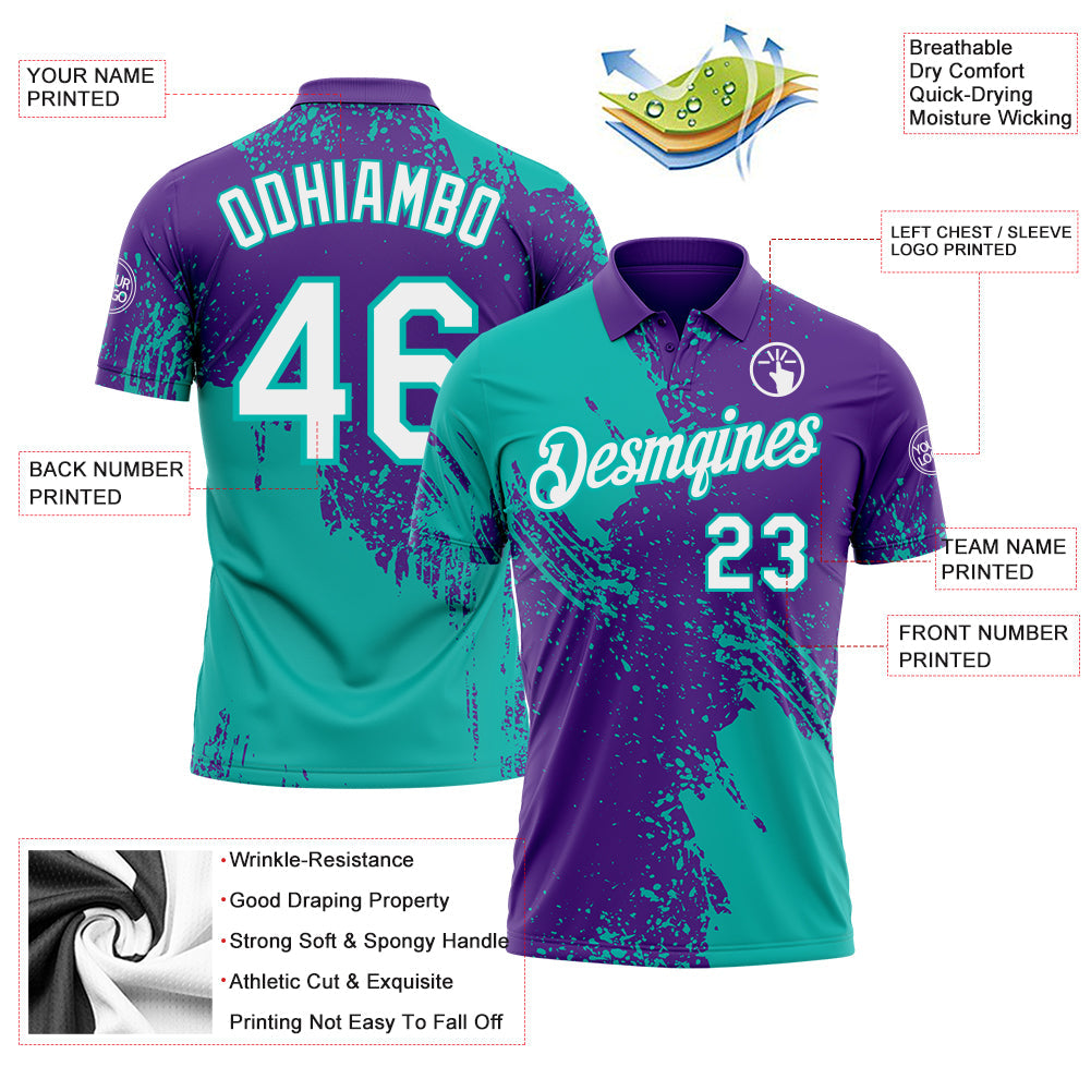 Custom Purple White-Aqua Distressed Scratch Brush Stroke Performance Polo Shirt view 3
