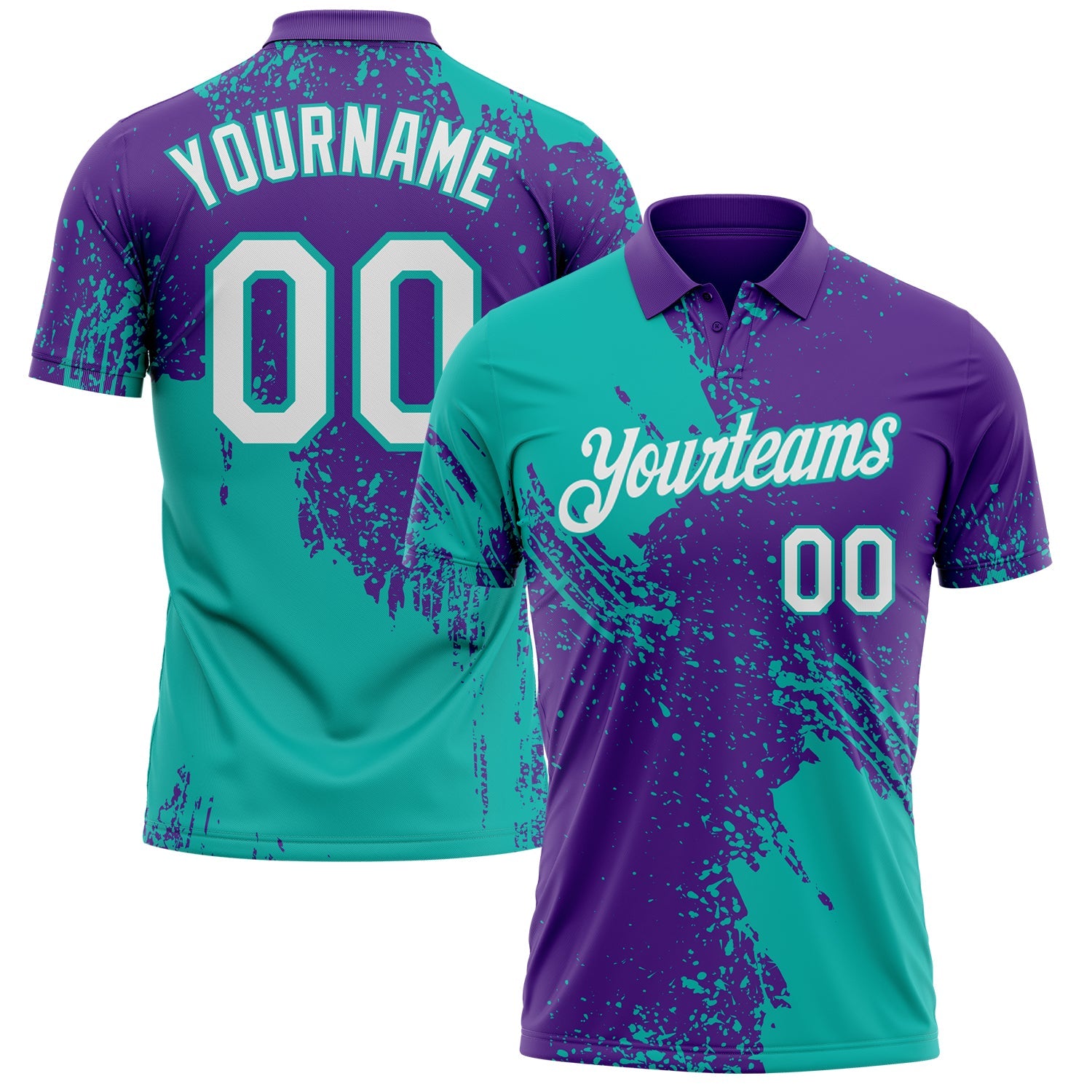 Custom Purple White-Aqua Distressed Scratch Brush Stroke Performance Polo Shirt - Main View