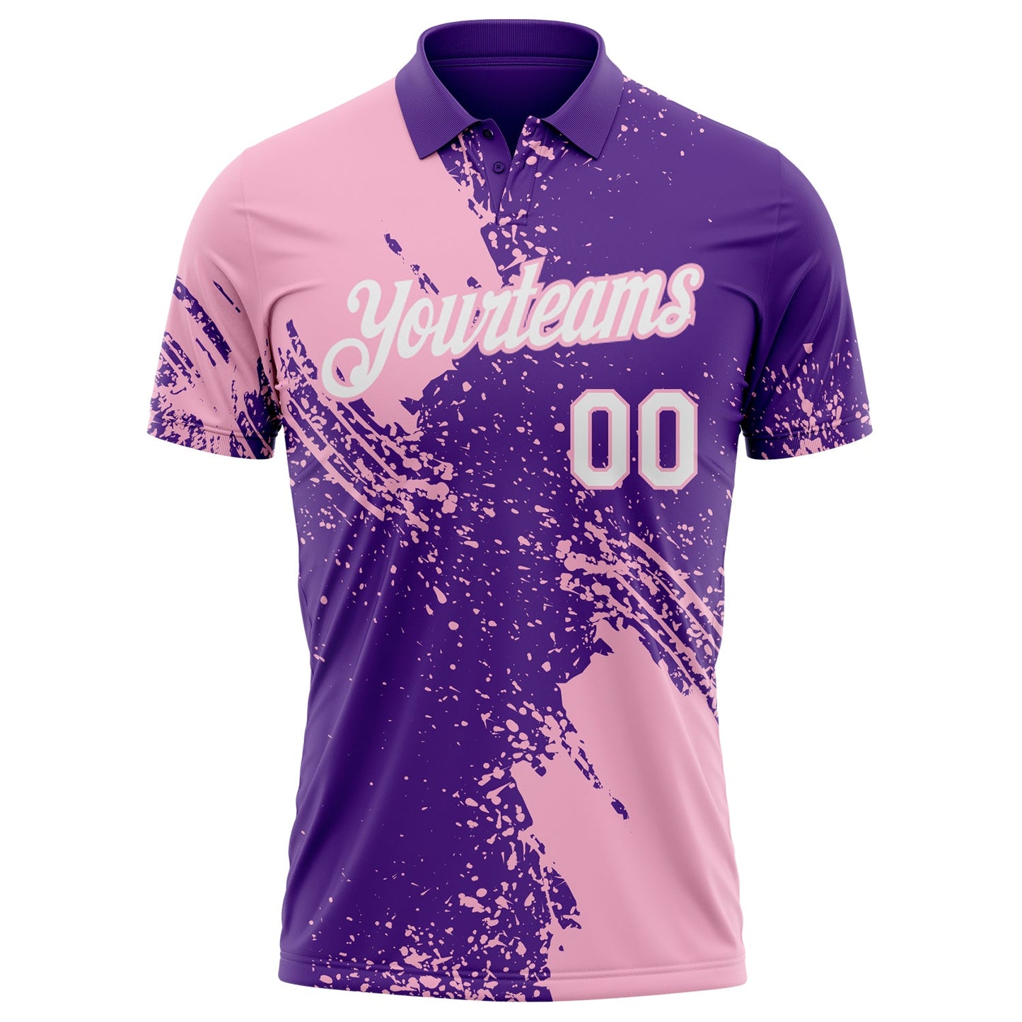 Custom Purple White-Light Pink Distressed Scratch Brush Stroke Performance Polo Shirt view 2
