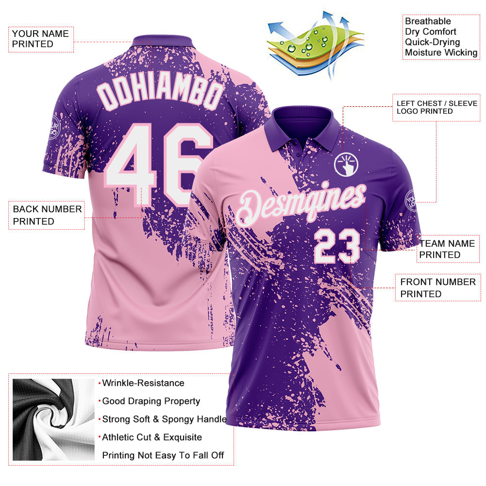 Custom Purple White-Light Pink Distressed Scratch Brush Stroke Performance Polo Shirt view 3