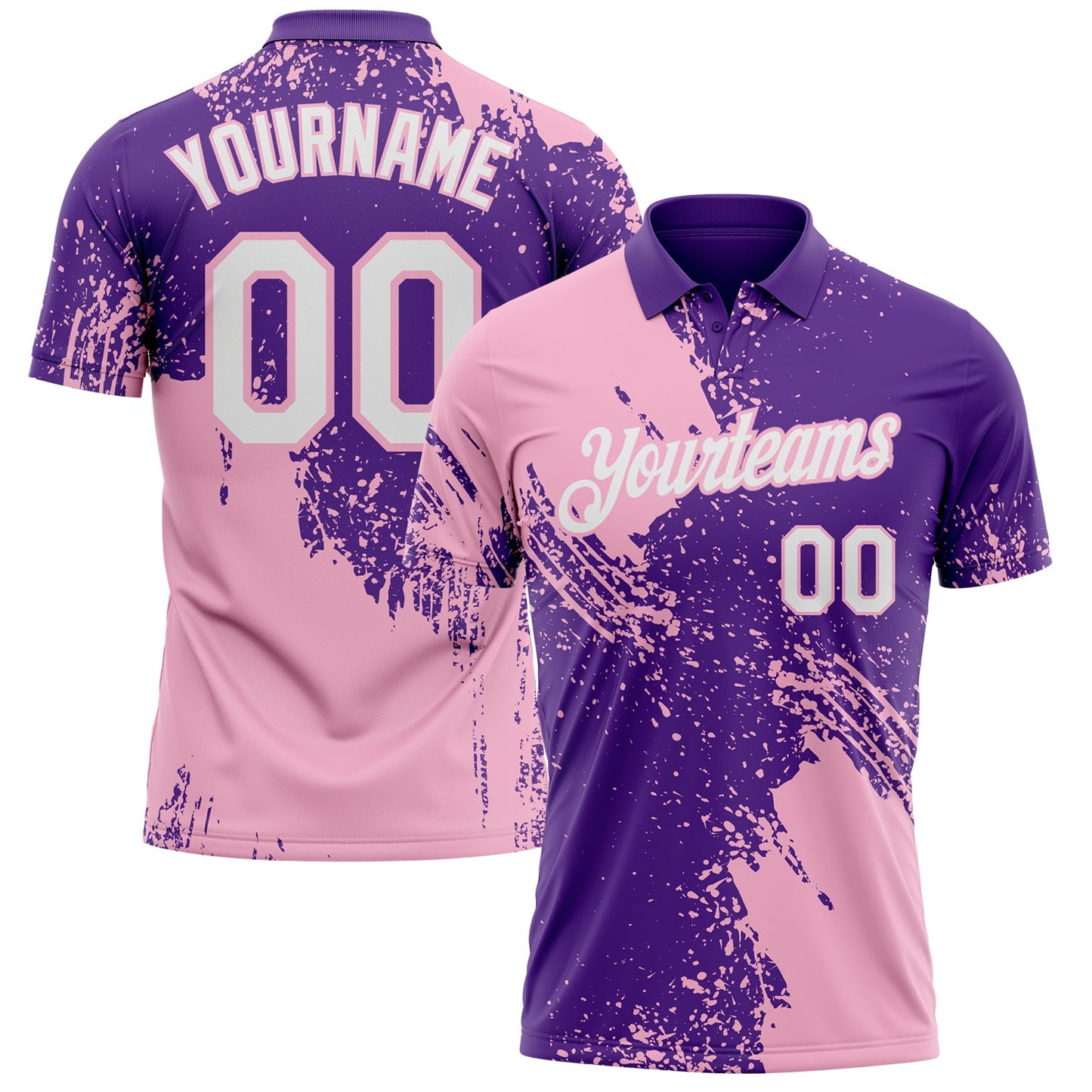 Custom Purple White-Light Pink Distressed Scratch Brush Stroke Performance Polo Shirt - Main View