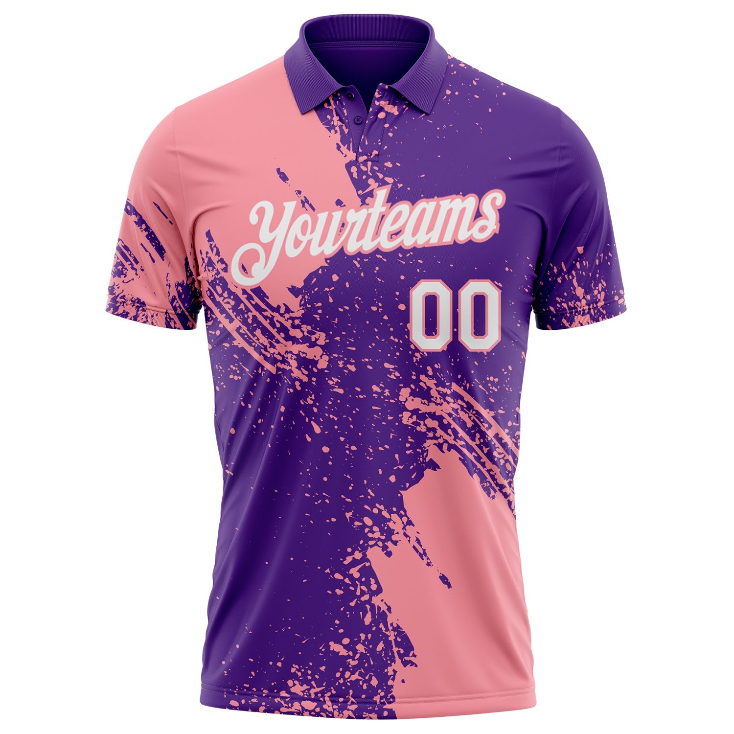 Custom Purple White-Medium Pink Distressed Scratch Brush Stroke Performance Polo Shirt view 2