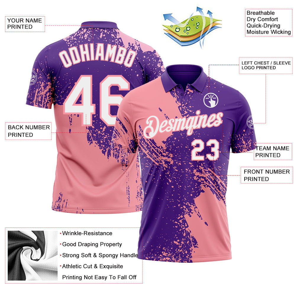 Custom Purple White-Medium Pink Distressed Scratch Brush Stroke Performance Polo Shirt view 3