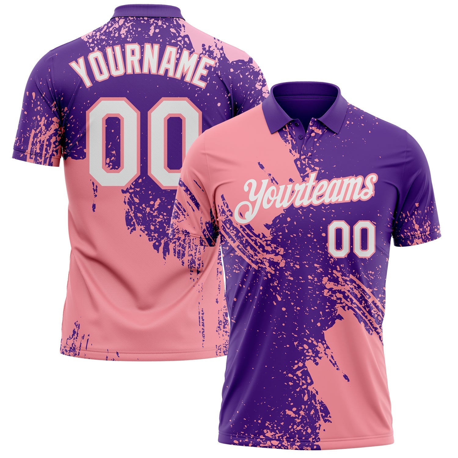 Custom Purple White-Medium Pink Distressed Scratch Brush Stroke Performance Polo Shirt - Main View