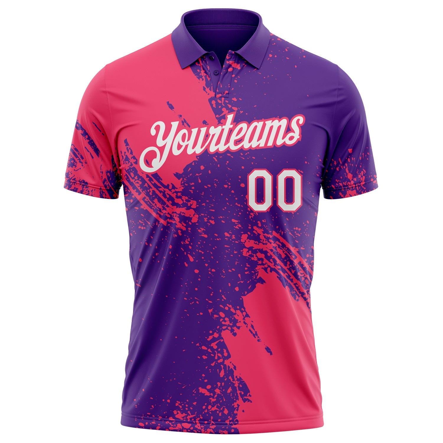 Custom Purple White-Neon Pink Distressed Scratch Brush Stroke Performance Polo Shirt view 2