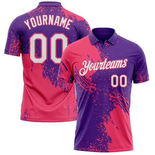 Custom Purple White-Neon Pink Distressed Scratch Brush Stroke Performance Polo Shirt - Main View