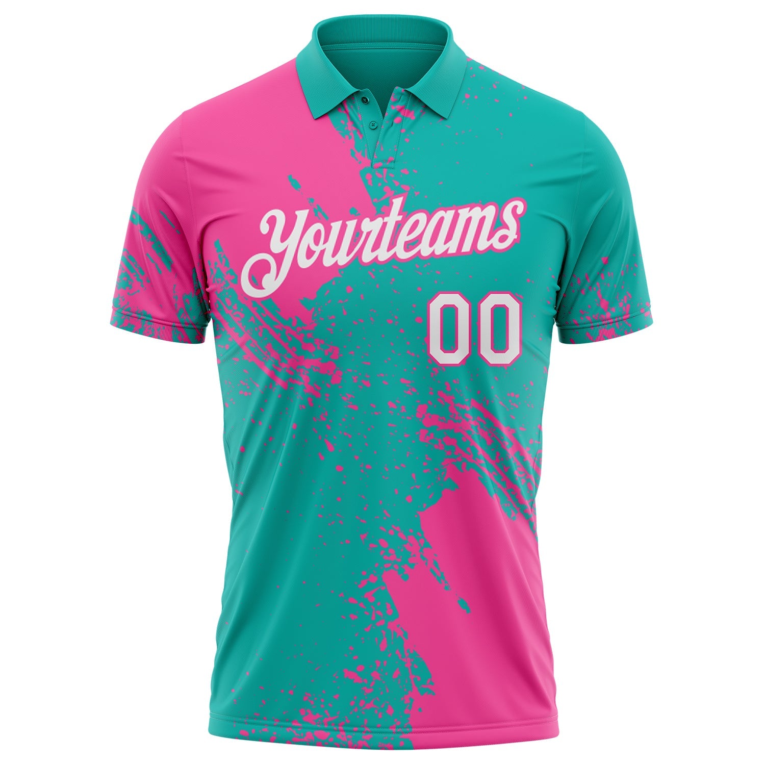 Custom Aqua White-Pink Distressed Scratch Brush Stroke Performance Polo Shirt view 2