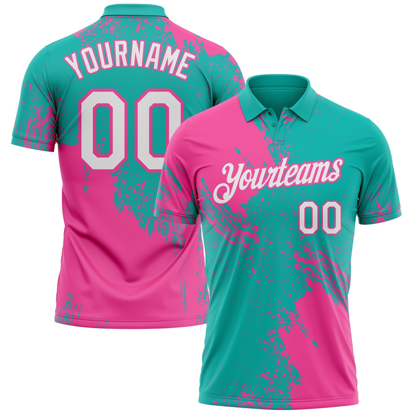 Custom Aqua White-Pink Distressed Scratch Brush Stroke Performance Polo Shirt - Main View