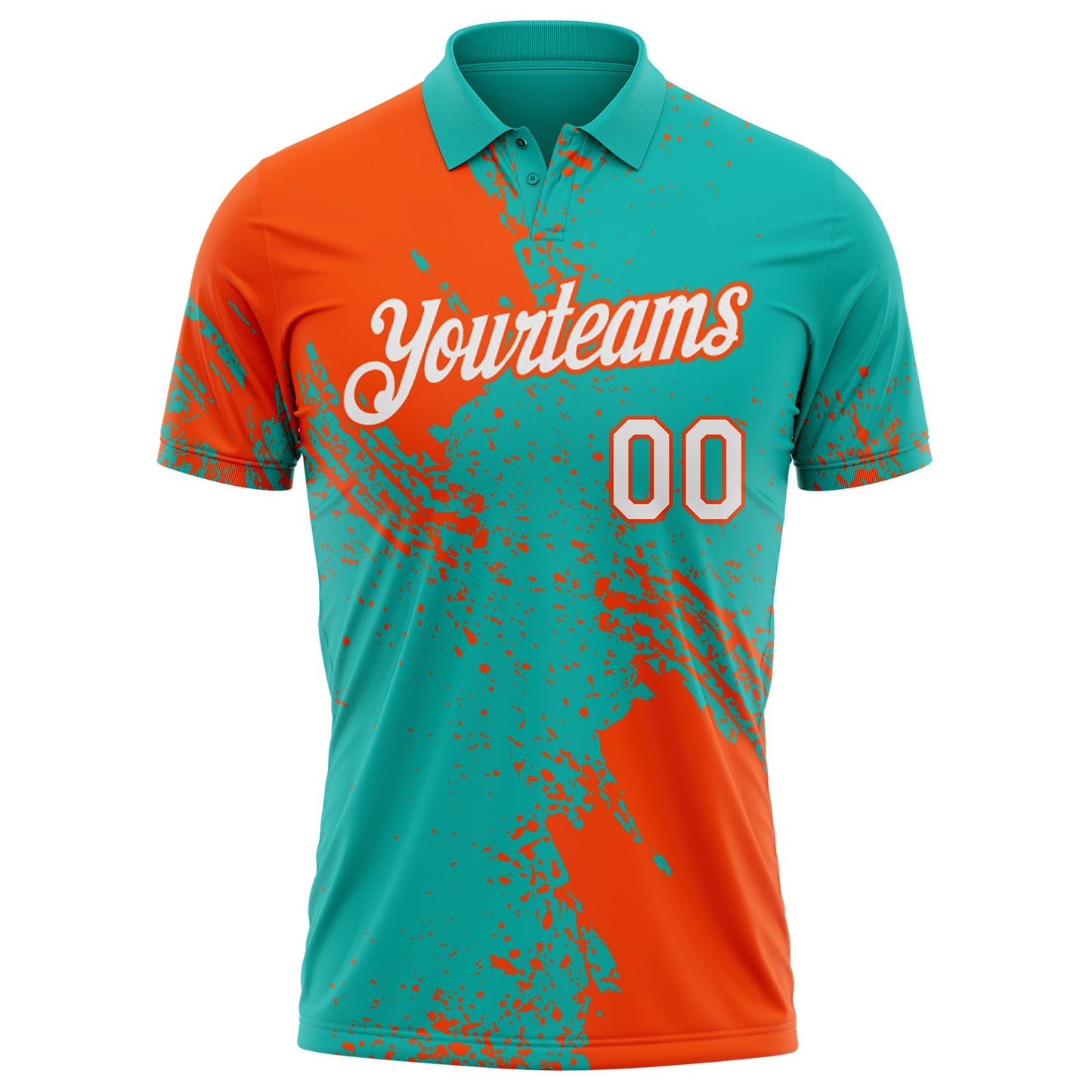 Custom Aqua White-Orange Distressed Scratch Brush Stroke Performance Polo Shirt view 2
