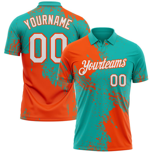 Custom Aqua White-Orange Distressed Scratch Brush Stroke Performance Polo Shirt - Main View