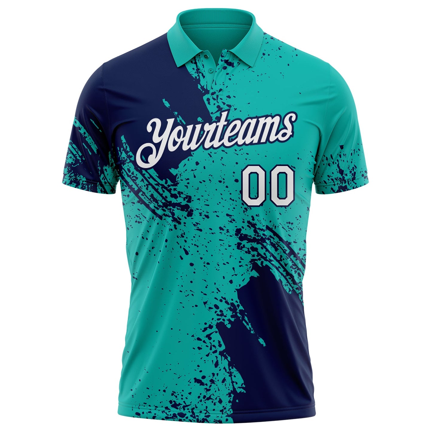 Custom Aqua White-Navy Distressed Scratch Brush Stroke Performance Polo Shirt view 2