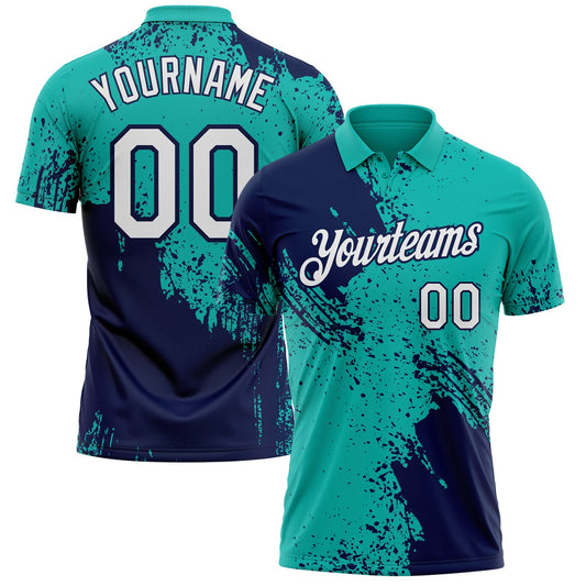 Custom Aqua White-Navy Distressed Scratch Brush Stroke Performance Polo Shirt - Main View