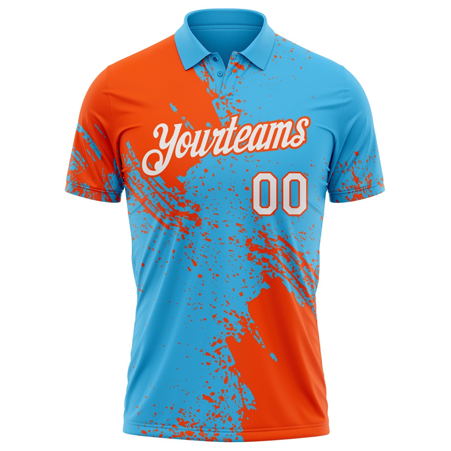 Custom Sky Blue White-Orange Distressed Scratch Brush Stroke Performance Polo Shirt view 2