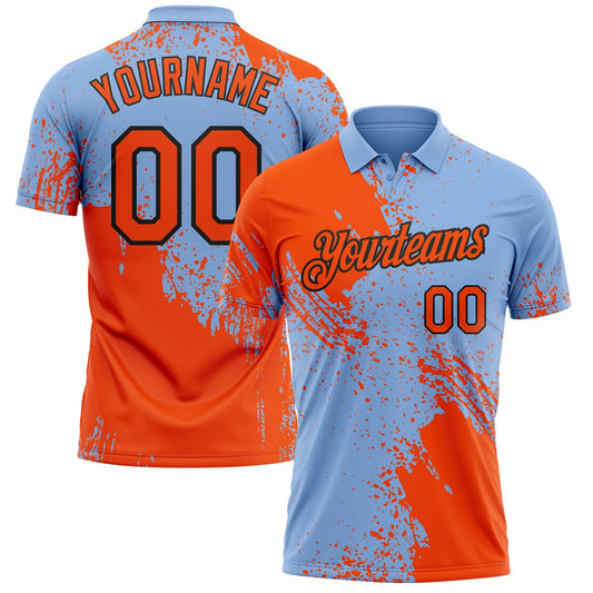 Custom Light Blue Orange-Black Distressed Scratch Brush Stroke Performance Polo Shirt - Main View