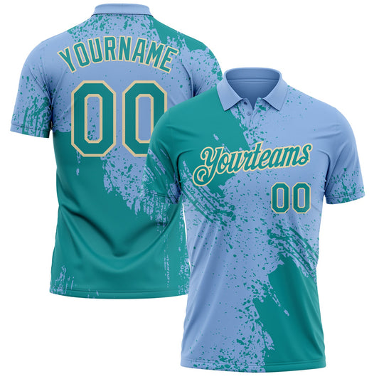 Custom Light Blue Teal-Cream Distressed Scratch Brush Stroke Performance Polo Shirt - Main View