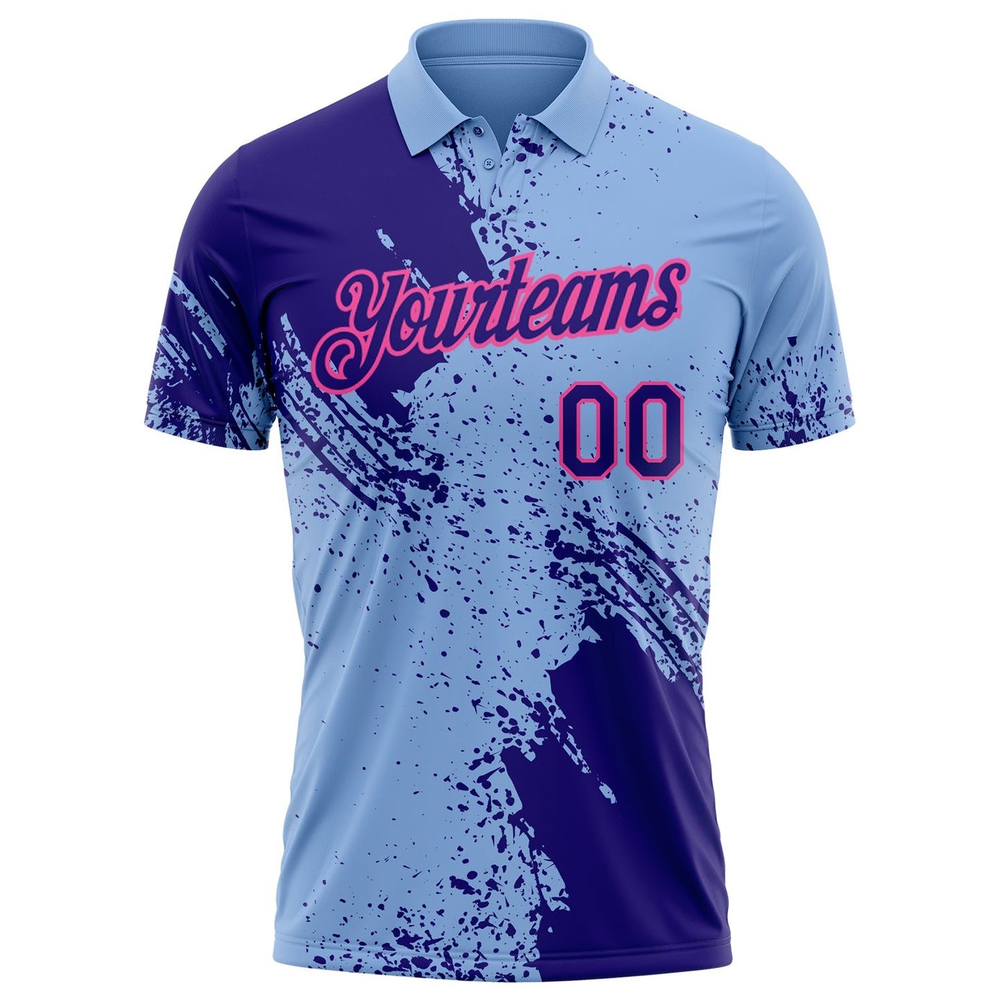Custom Light Blue Dark Purple-Pink Distressed Scratch Brush Stroke Performance Polo Shirt view 2