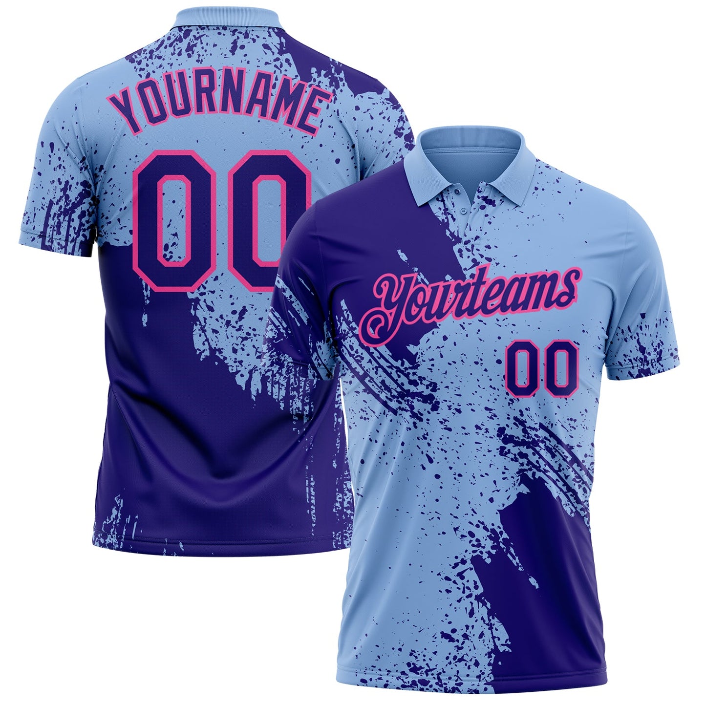 Custom Light Blue Dark Purple-Pink Distressed Scratch Brush Stroke Performance Polo Shirt - Main View
