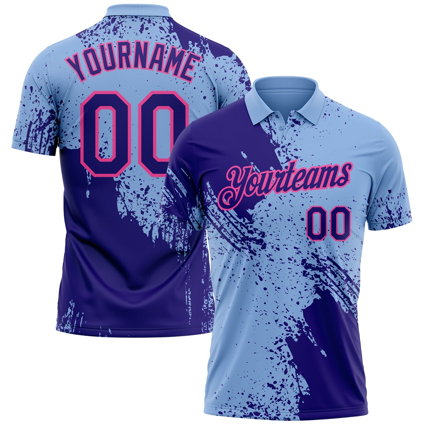 Custom Light Blue Dark Purple-Pink Distressed Scratch Brush Stroke Performance Polo Shirt - Main View