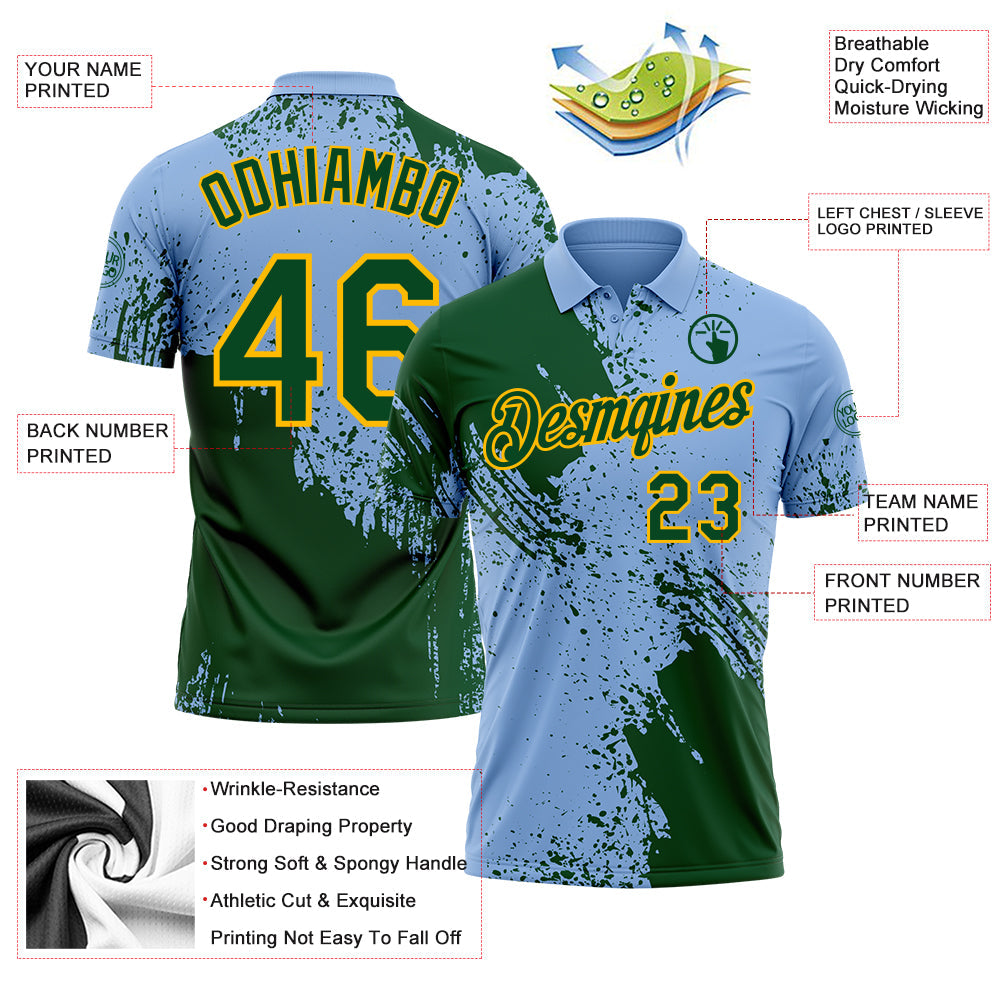 Custom Light Blue Green-Gold Distressed Scratch Brush Stroke Performance Polo Shirt view 3