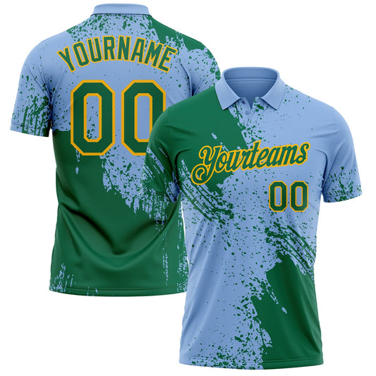 Custom Light Blue Kelly Green-Gold Distressed Scratch Brush Stroke Performance Polo Shirt - Main View