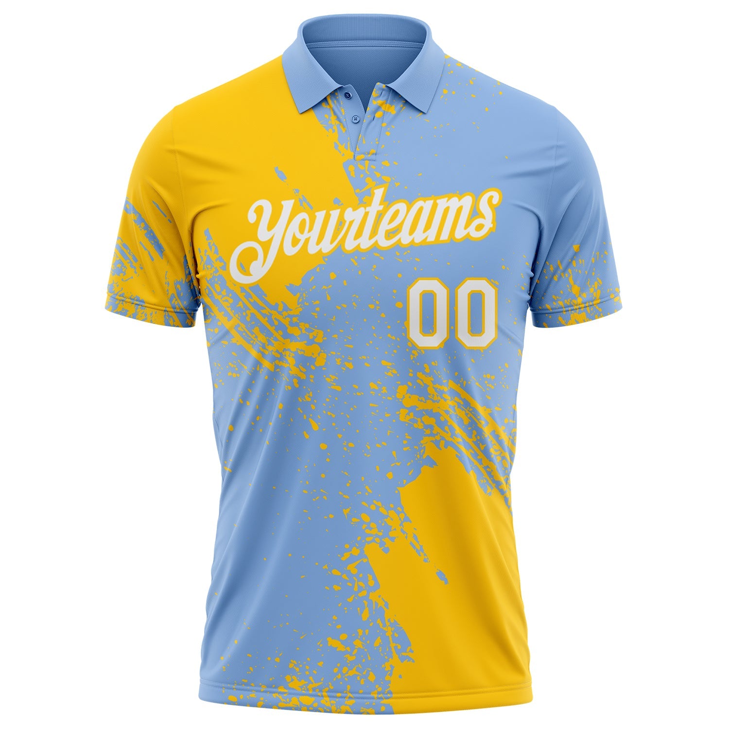 Custom Light Blue White-Yellow Distressed Scratch Brush Stroke Performance Polo Shirt view 2