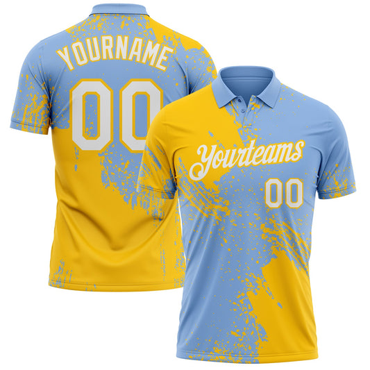 Custom Light Blue White-Yellow Distressed Scratch Brush Stroke Performance Polo Shirt - Main View