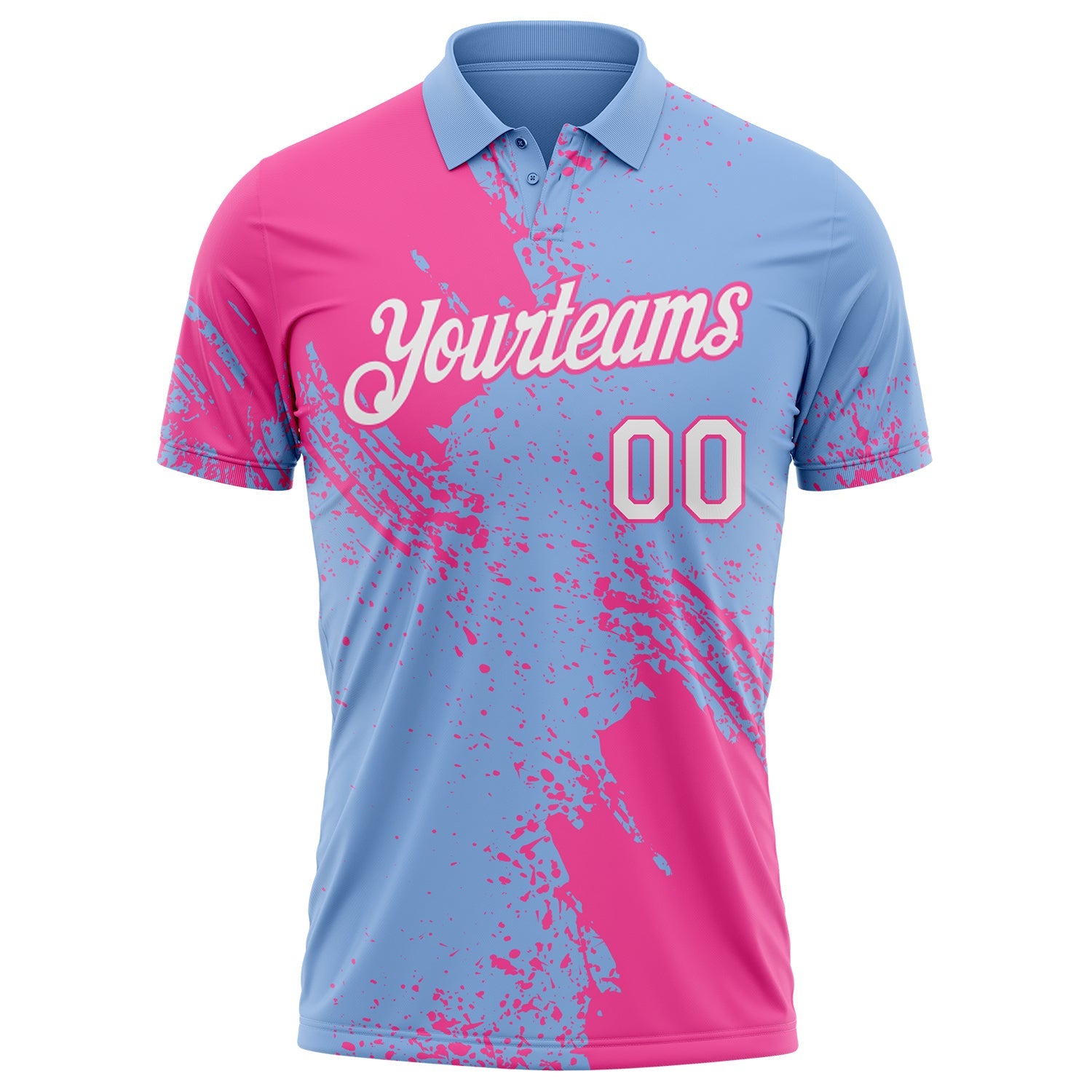 Custom Light Blue White-Pink Distressed Scratch Brush Stroke Performance Polo Shirt view 2