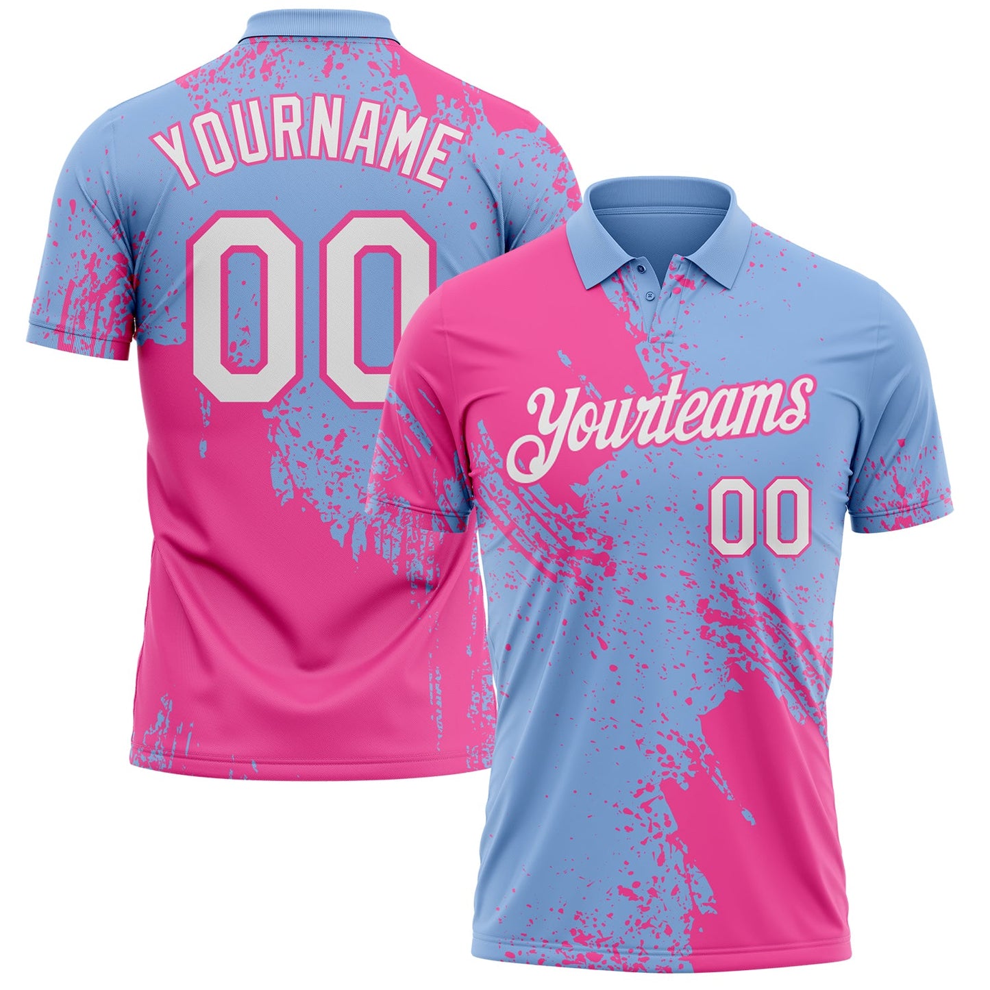 Custom Light Blue White-Pink Distressed Scratch Brush Stroke Performance Polo Shirt - Main View