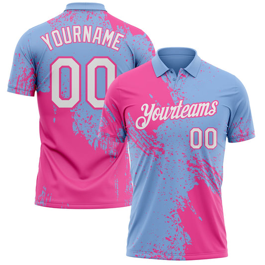 Custom Light Blue White-Pink Distressed Scratch Brush Stroke Performance Polo Shirt - Main View