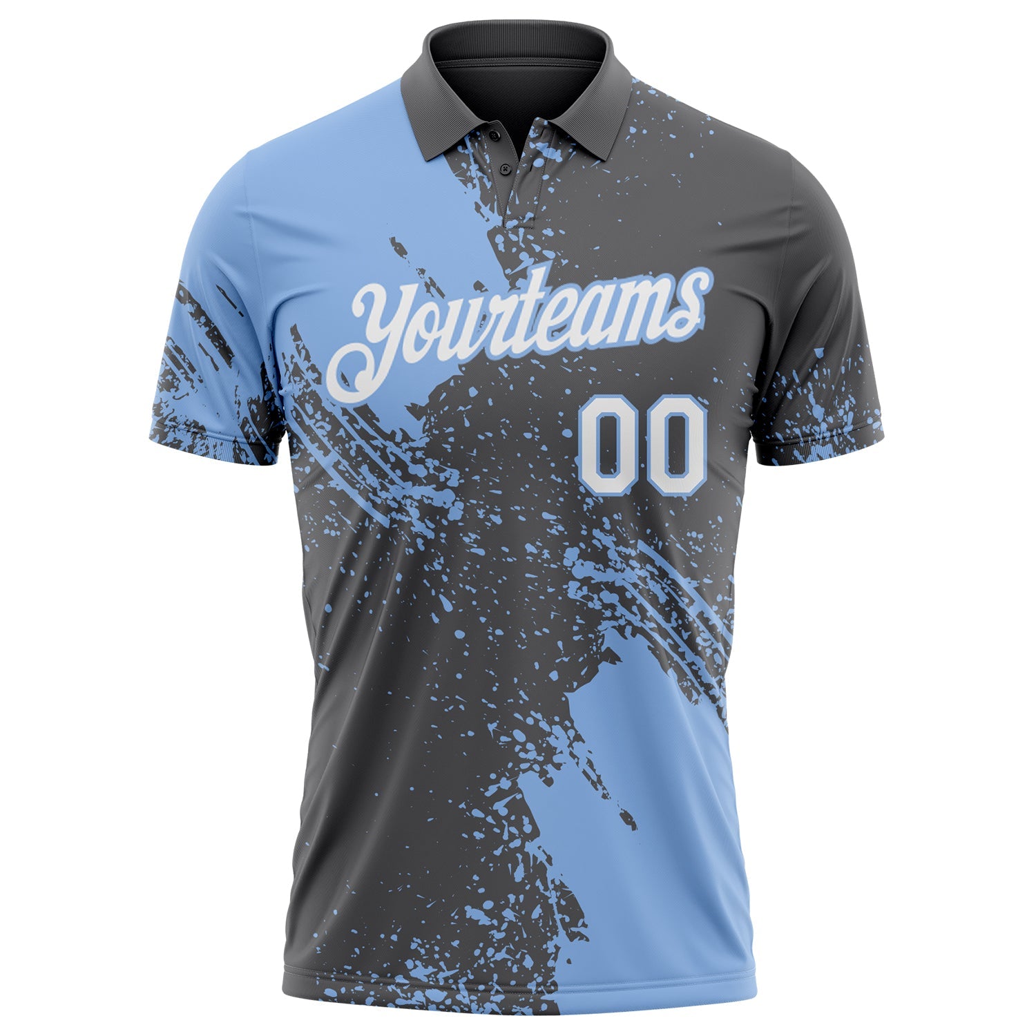 Custom Steel Gray White-Light Blue Distressed Scratch Brush Stroke Performance Polo Shirt view 2