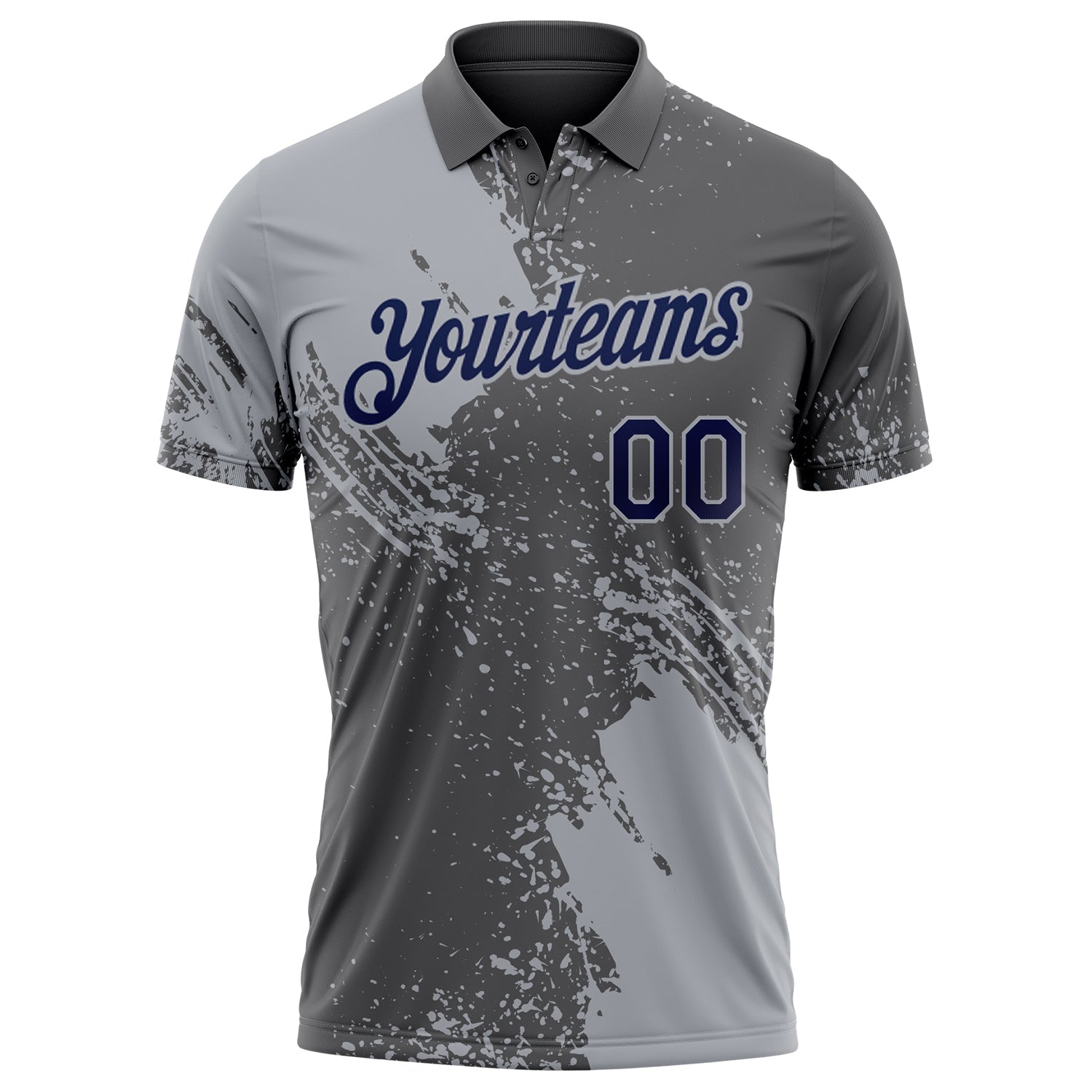 Custom Steel Gray Navy-Gray Distressed Scratch Brush Stroke Performance Polo Shirt view 2