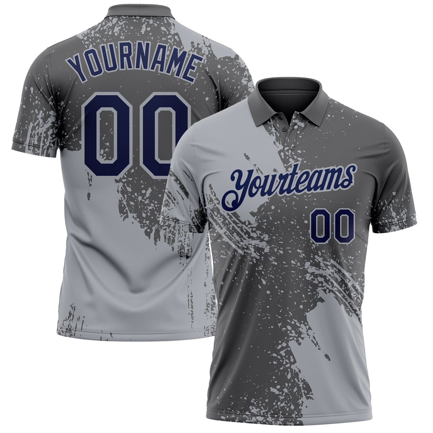 Custom Steel Gray Navy-Gray Distressed Scratch Brush Stroke Performance Polo Shirt - Main View