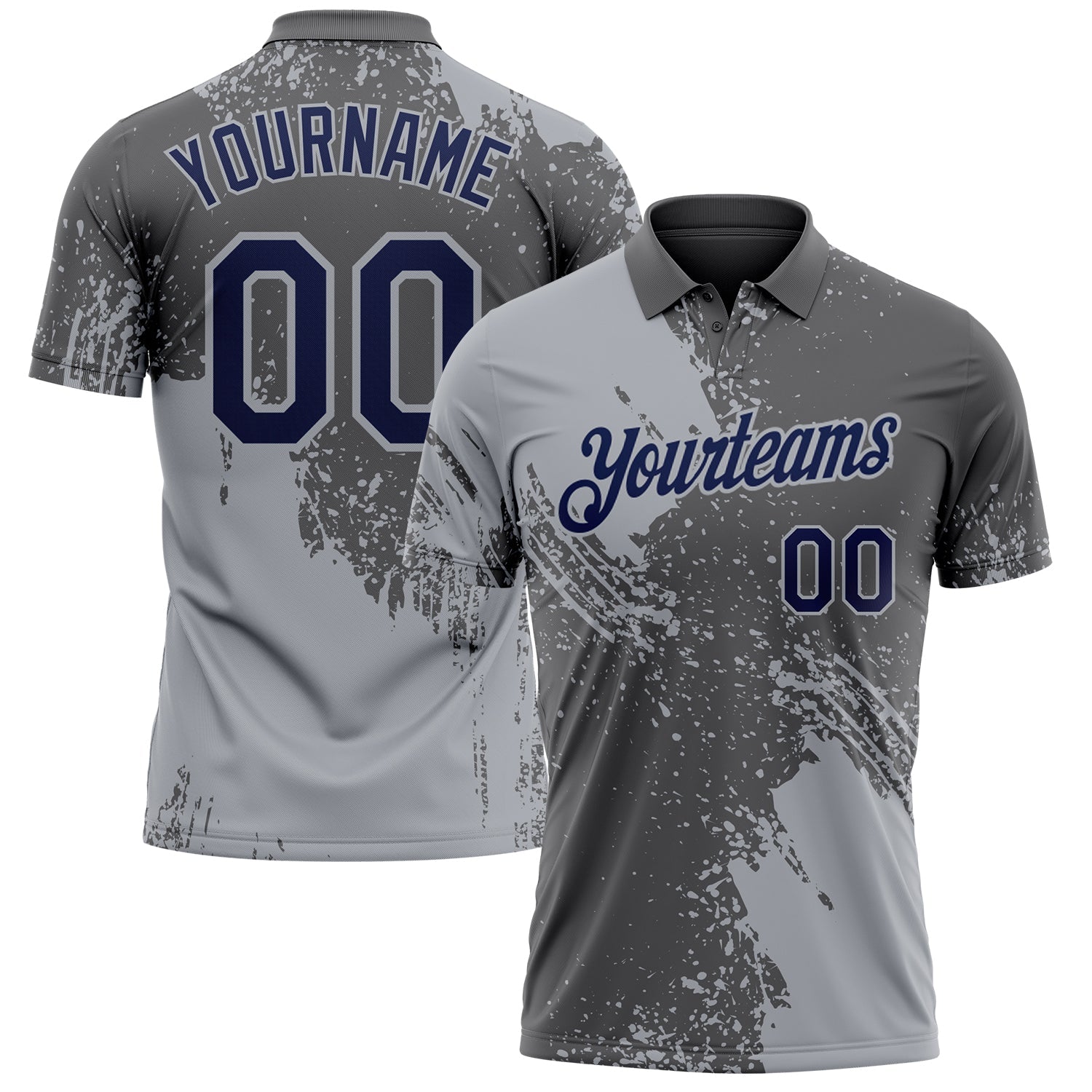 Custom Steel Gray Navy-Gray Distressed Scratch Brush Stroke Performance Polo Shirt - Main View
