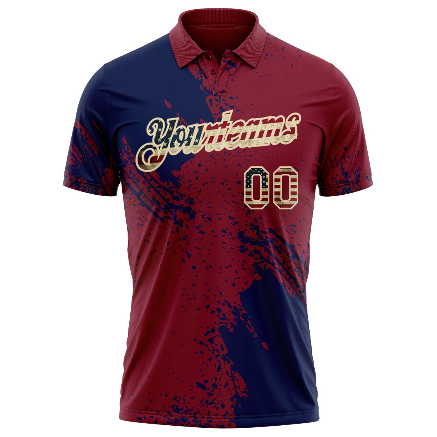Custom Crimson Vintage USA Flag Navy-Cream Distressed Scratch Brush Stroke Performance Polo Shirt view 2