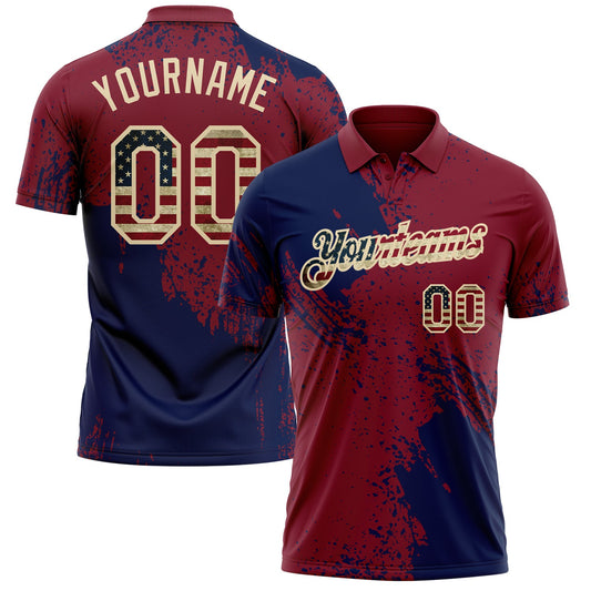 Custom Crimson Vintage USA Flag Navy-Cream Distressed Scratch Brush Stroke Performance Polo Shirt - Main View