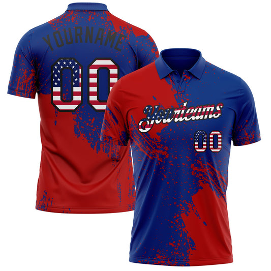 Custom Royal USA Flag Red-Black Distressed Scratch Brush Stroke Performance Polo Shirt - Main View