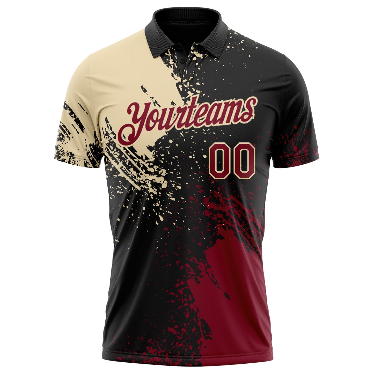 Custom Black Crimson-Cream Distressed Scratch Brush Stroke Performance Polo Shirt view 2