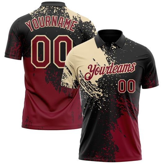 Custom Black Crimson-Cream Distressed Scratch Brush Stroke Performance Polo Shirt - Main View