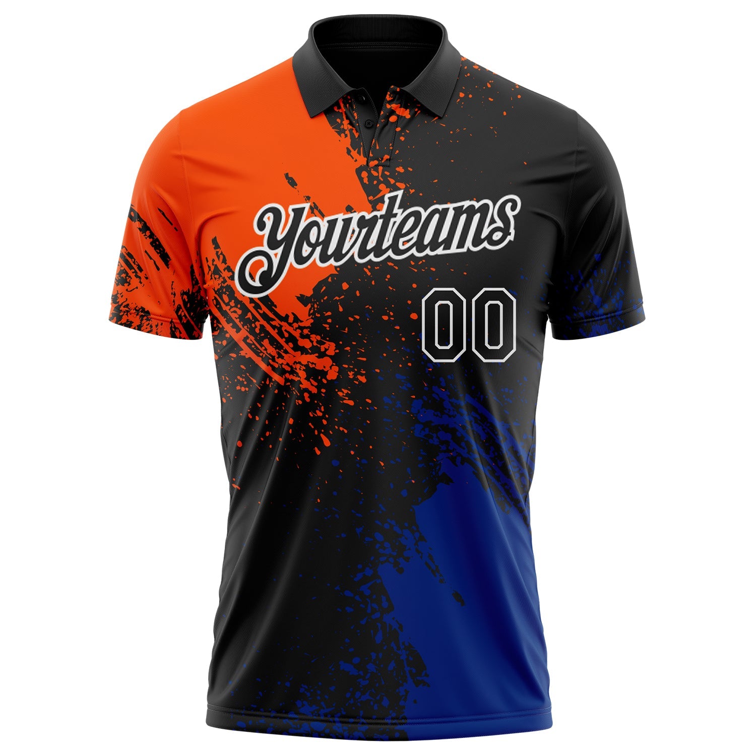 Custom Black Orange Royal-White Distressed Scratch Brush Stroke Performance Polo Shirt view 2