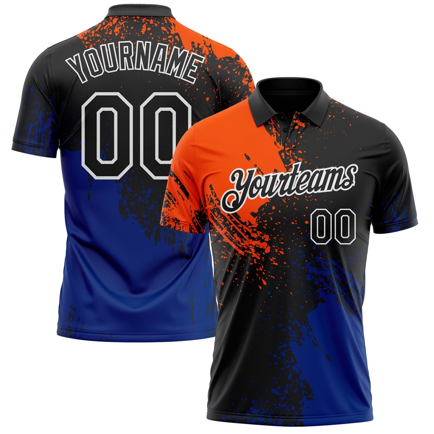 Custom Black Orange Royal-White Distressed Scratch Brush Stroke Performance Polo Shirt - Main View