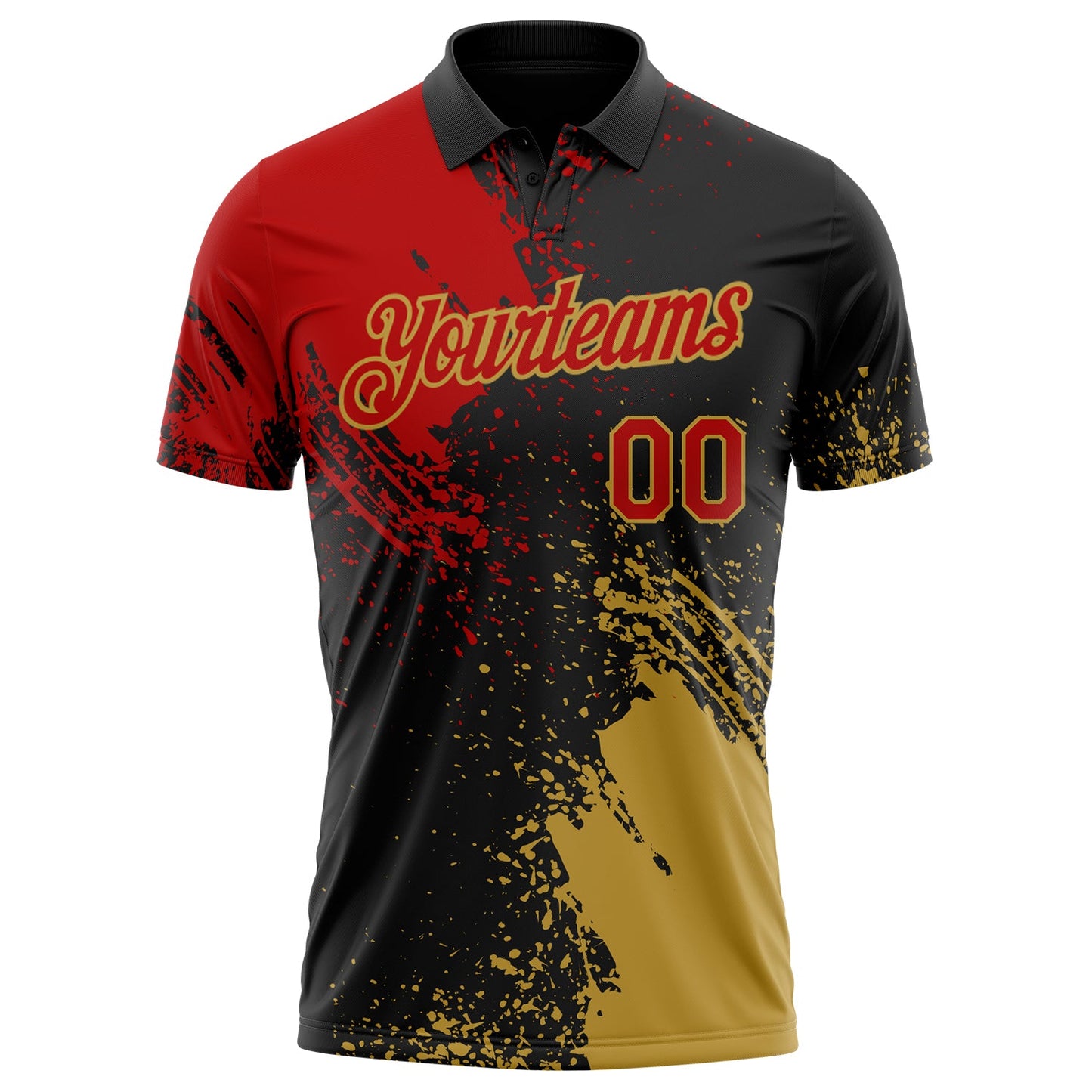 Custom Black Red-Old Gold Distressed Scratch Brush Stroke Performance Polo Shirt view 2