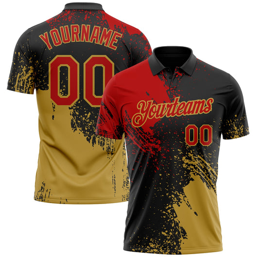 Custom Black Red-Old Gold Distressed Scratch Brush Stroke Performance Polo Shirt - Main View